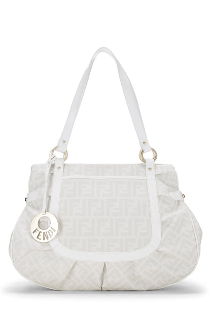 Fendi, sac de chef Zucca en toile enduite blanche d'occasion, grand modèle, blanc