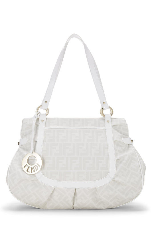 Fendi, sac de chef Zucca en toile enduite blanche d'occasion, grand modèle, blanc