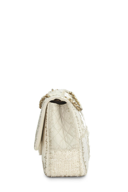 Chanel, Pre-Loved Cream Patchwork Half Flap Jumbo, White