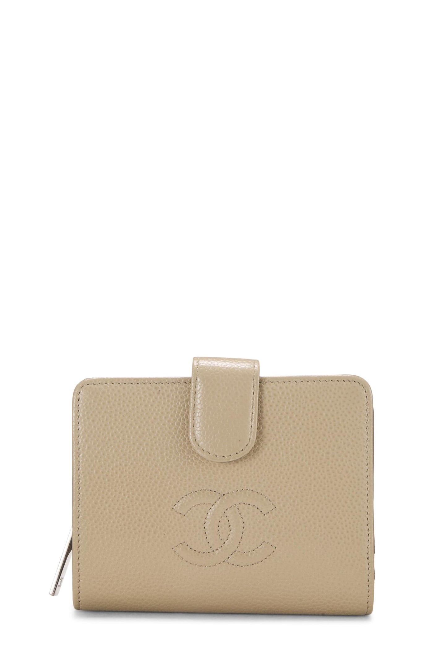 Chanel, portefeuille compact Timeless « CC » beige caviar d'occasion, beige