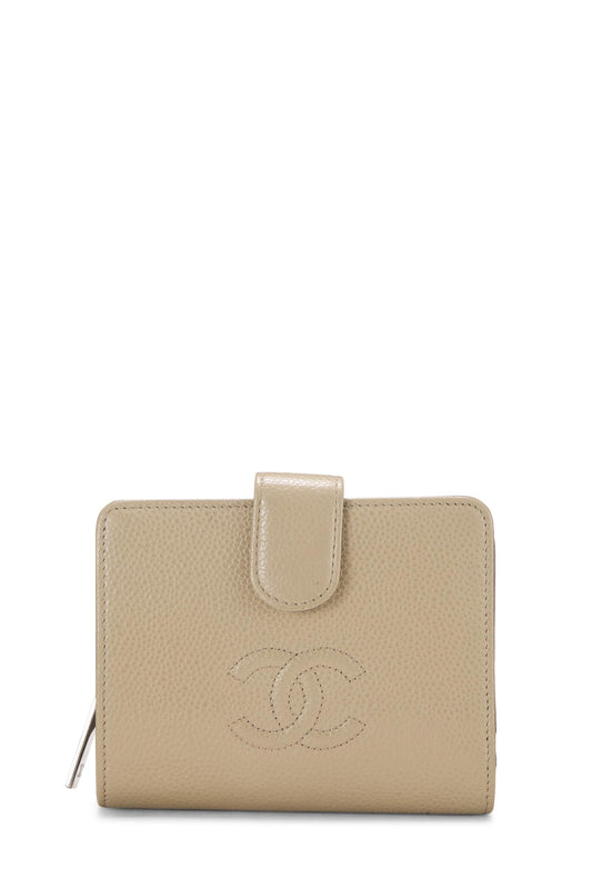 Chanel, Cartera compacta 'CC' Timeless de caviar beige Pre-Loved, Beige