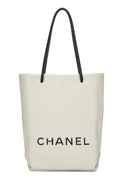 Chanel, Pre-Loved White Leather Essential Rue Cambon Shopping Tote Small, White