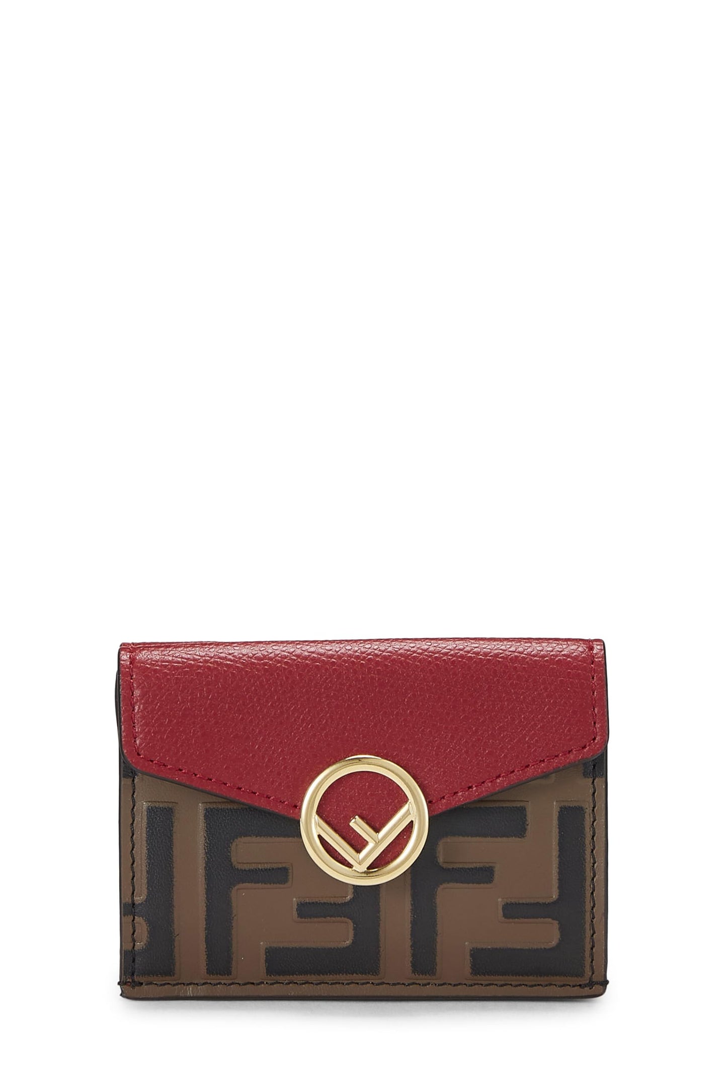 Fendi, portefeuille compact « FF » en cuir rouge d'occasion, rouge