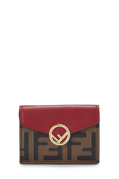 Fendi, portefeuille compact « FF » en cuir rouge d'occasion, rouge