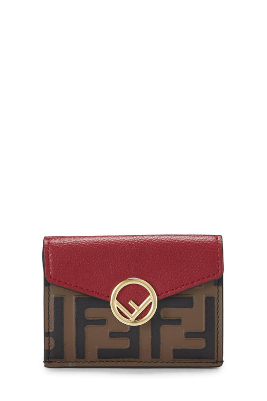 Fendi, portefeuille compact « FF » en cuir rouge d'occasion, rouge