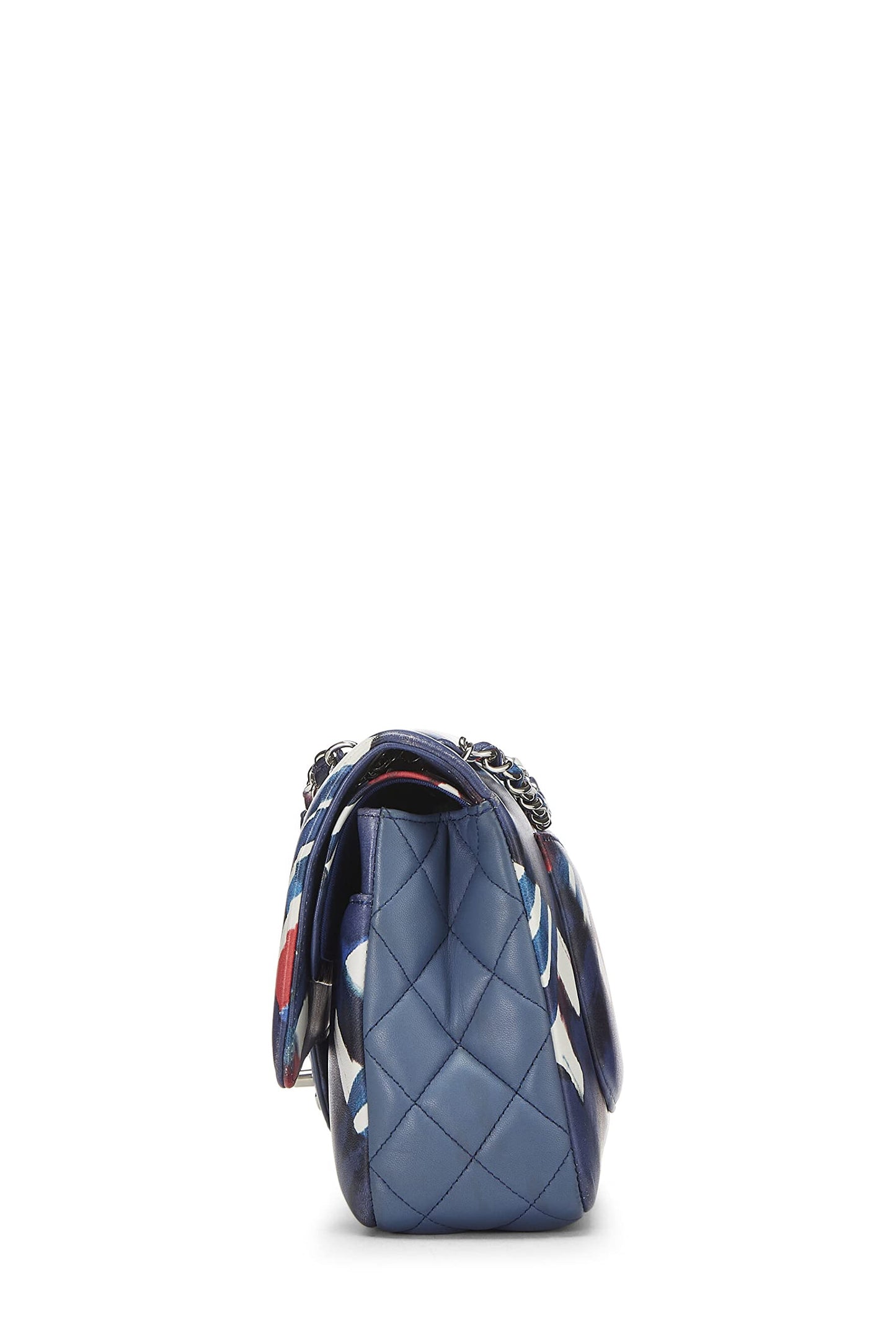 Chanel, sac à main Airline Classic Double Flap Medium en cuir de veau bleu et rouge d'occasion, bleu