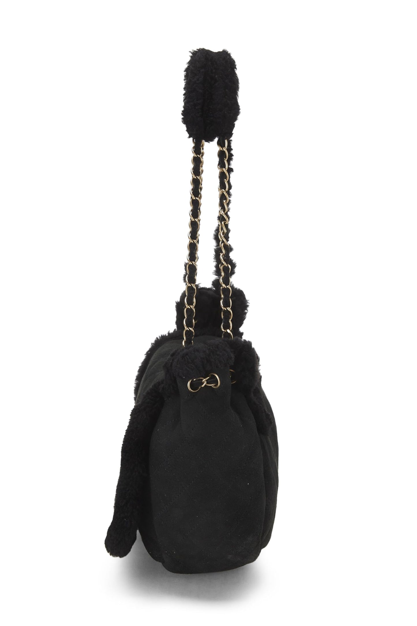 Chanel, Pre-Loved Black Shearling Shoulder Bag Small, Black