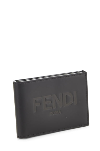 Fendi, portefeuille à deux volets en cuir noir d'occasion, noir