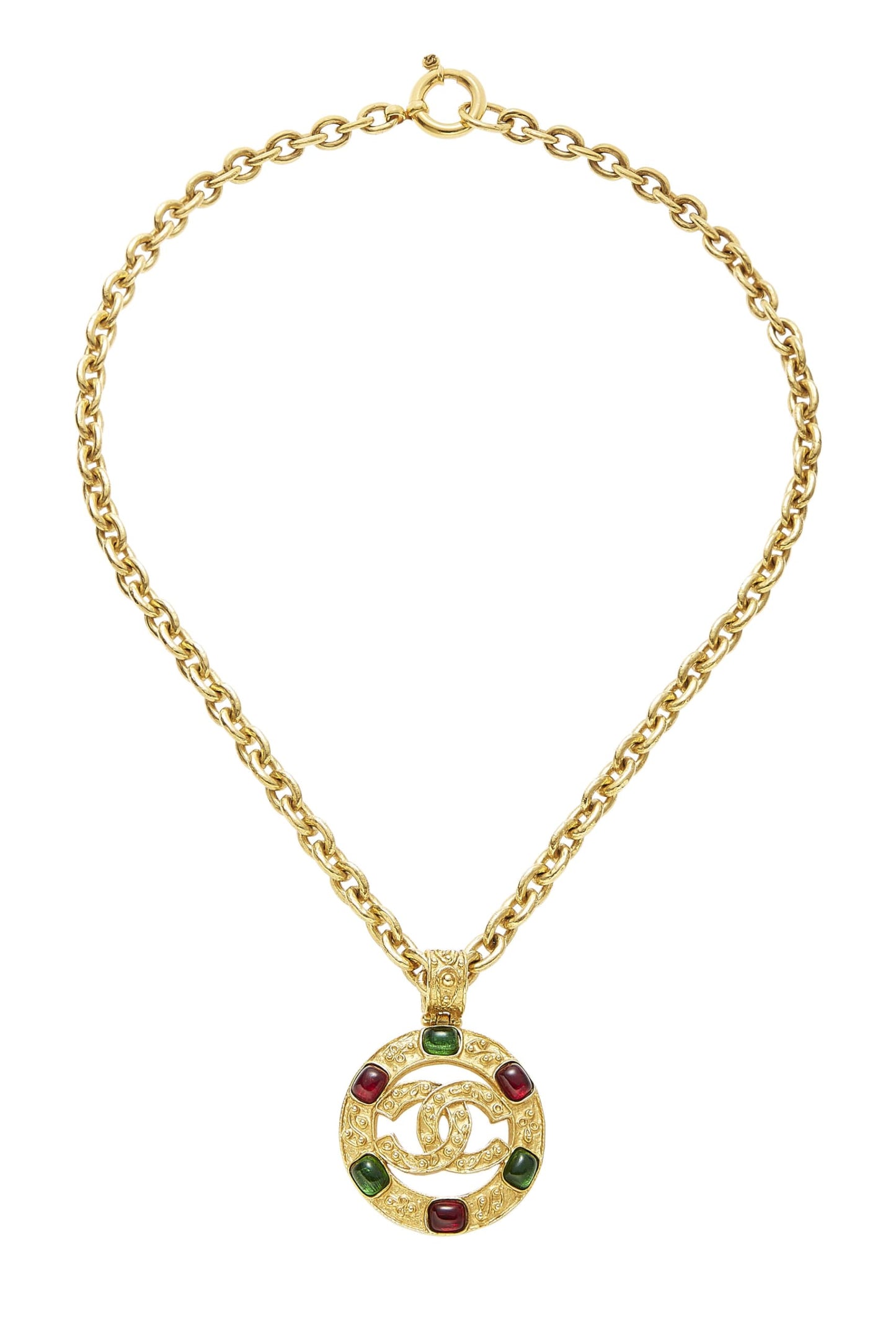 Chanel, collier rond Gripoix 'CC' en filigrane d'or d'occasion, grand modèle, or