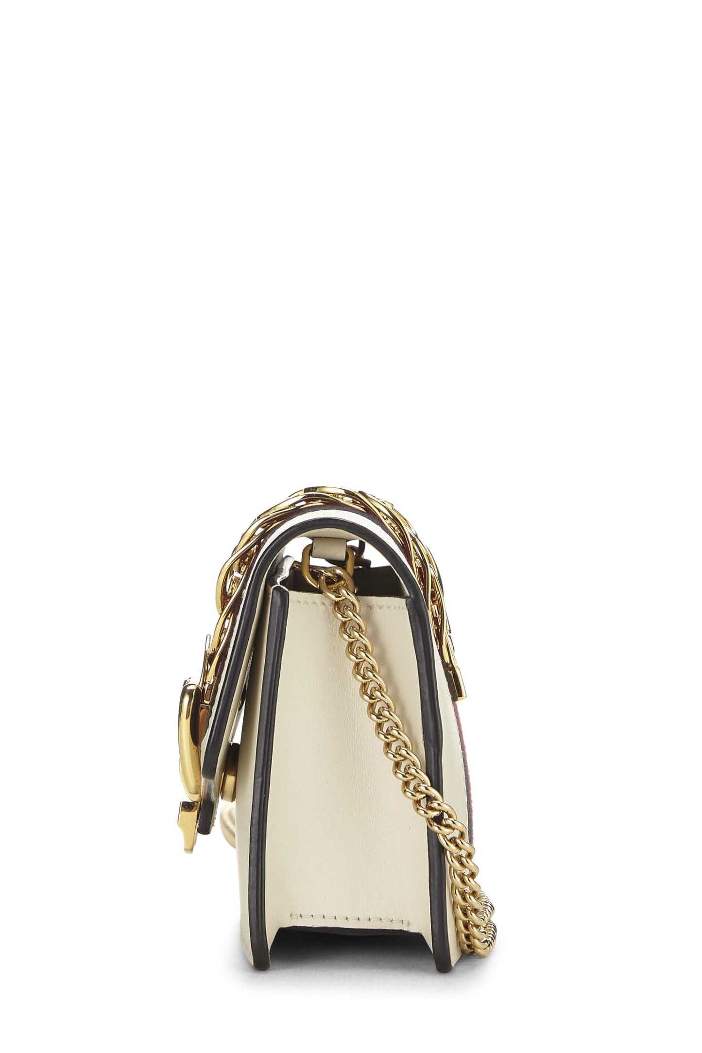 Gucci, Pre-Loved White Leather Web Sylvie Chain Mini, White