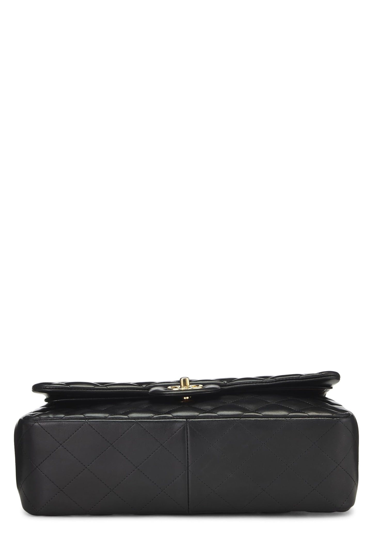 Chanel, Piel de cordero acolchada negra Pre-Loved New Classic Jumbo con doble solapa, Negro