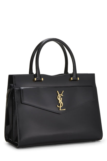 Yves Saint Laurent, Bolso tote Uptown mediano de piel de becerro negro Pre-Loved, Negro