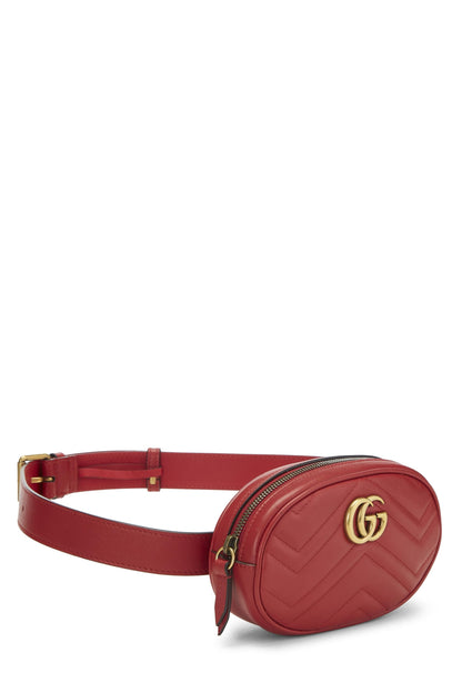 Gucci, Pre-Loved Red Chevron Leather GG Marmont Belt Bag, Red