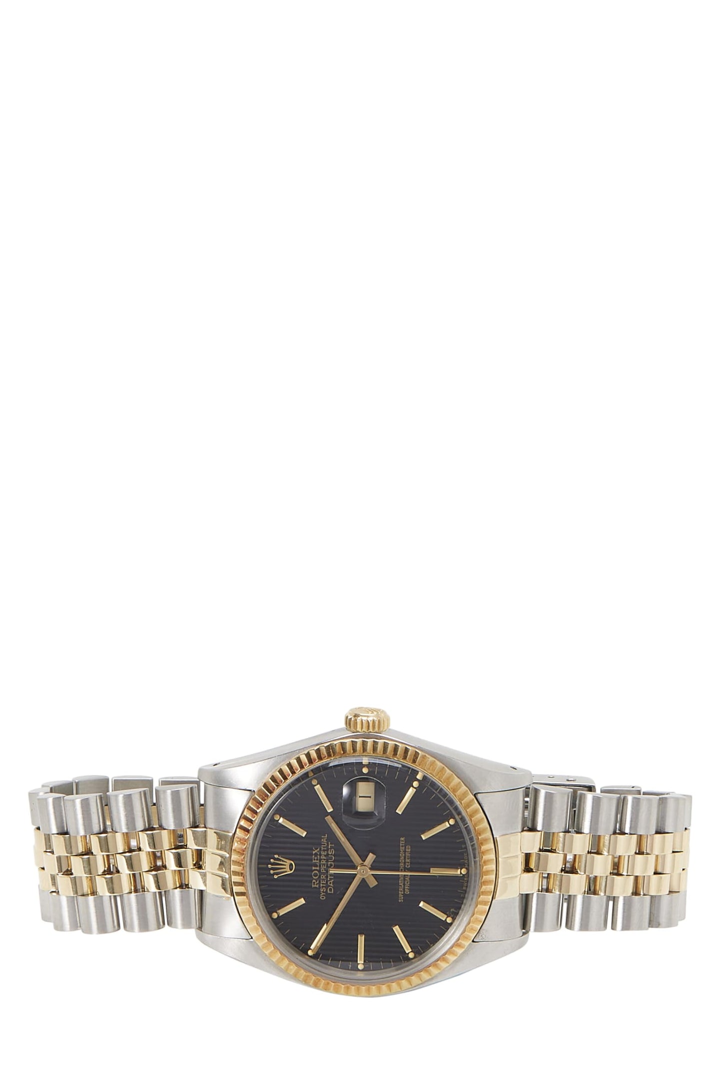 Rolex, montre d'occasion Datejust Tapestry 16013 36 mm en acier inoxydable et or 18 carats, noire