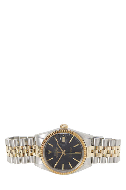 Rolex, Tapiz Pre-Loved de acero inoxidable y oro de 18 quilates Datejust 16013, 36 mm, negro