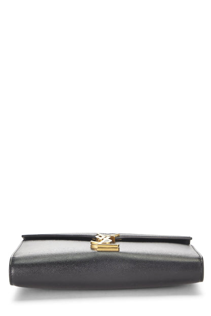 Yves Saint Laurent, Pre-Loved Black Grainy Leather Cassandra Wallet on Chain, Black