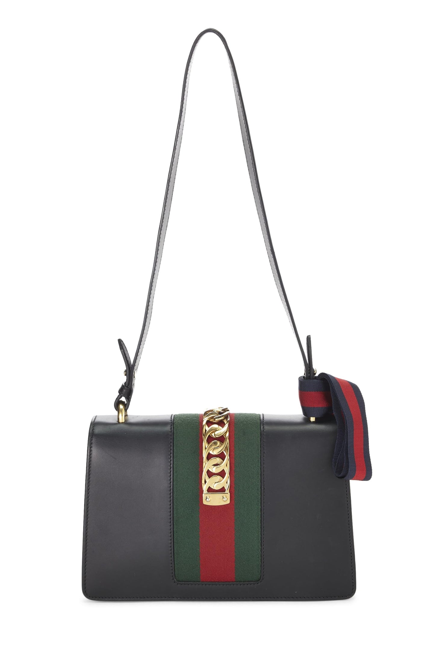 Gucci, Hombro Sylvie pequeño con tribanda de cuero negro Pre-Loved, Negro