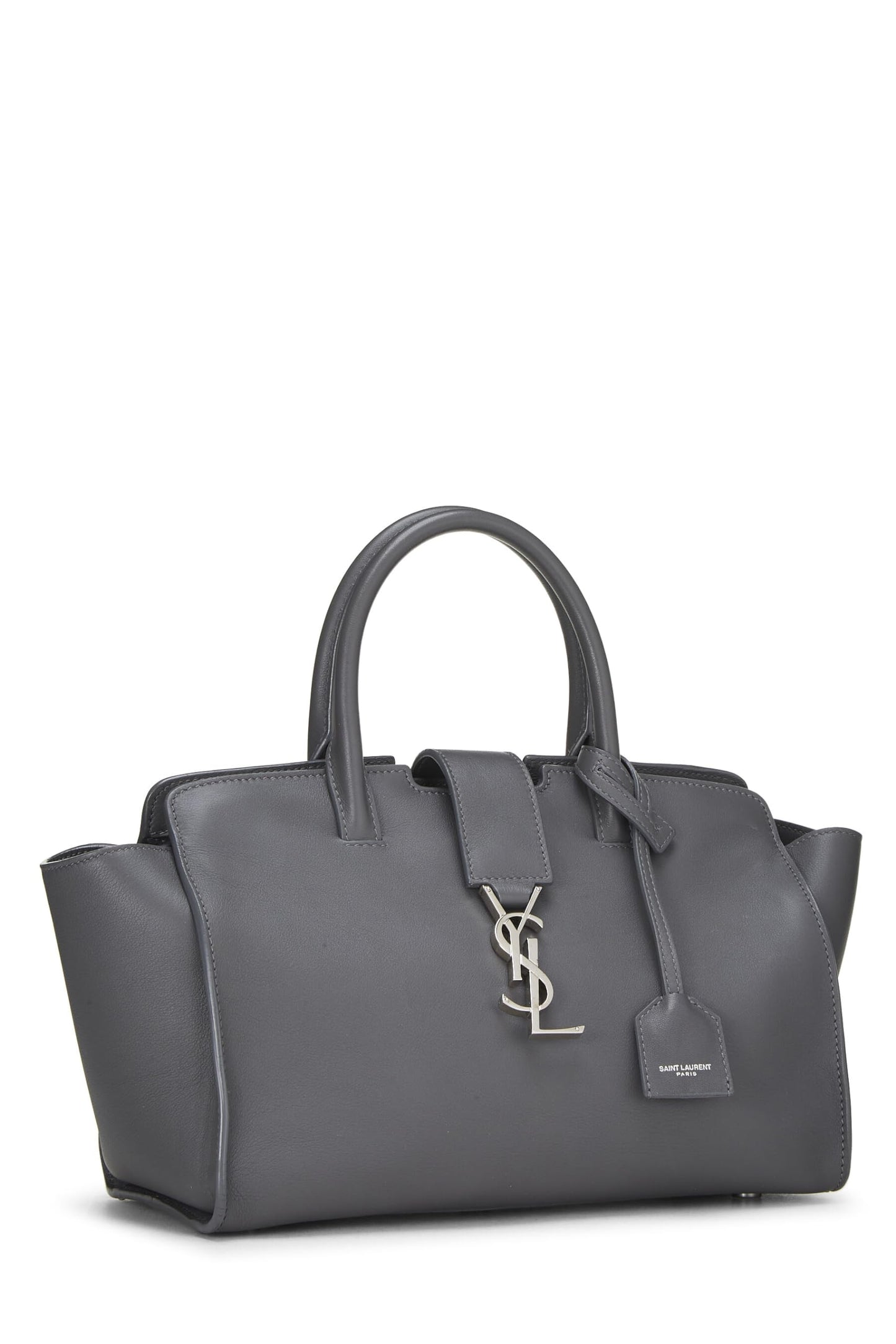 Yves Saint Laurent, Cabas Downtown Baby en cuir de veau gris d'occasion, gris