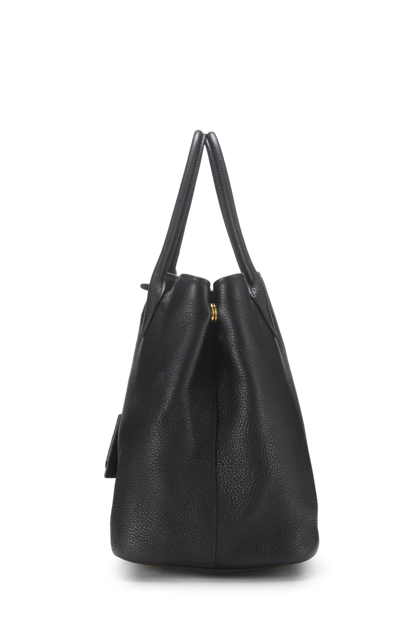 Prada, sac fourre-tout à double bouton-pression Vitello Daino noir d'occasion, taille moyenne, noir