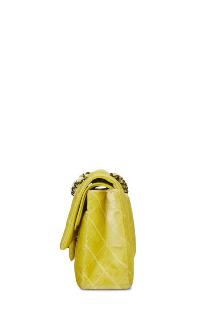 Chanel, Pre-Loved Yellow Quilted Velvet Classic Double Flap Medium, Yellow