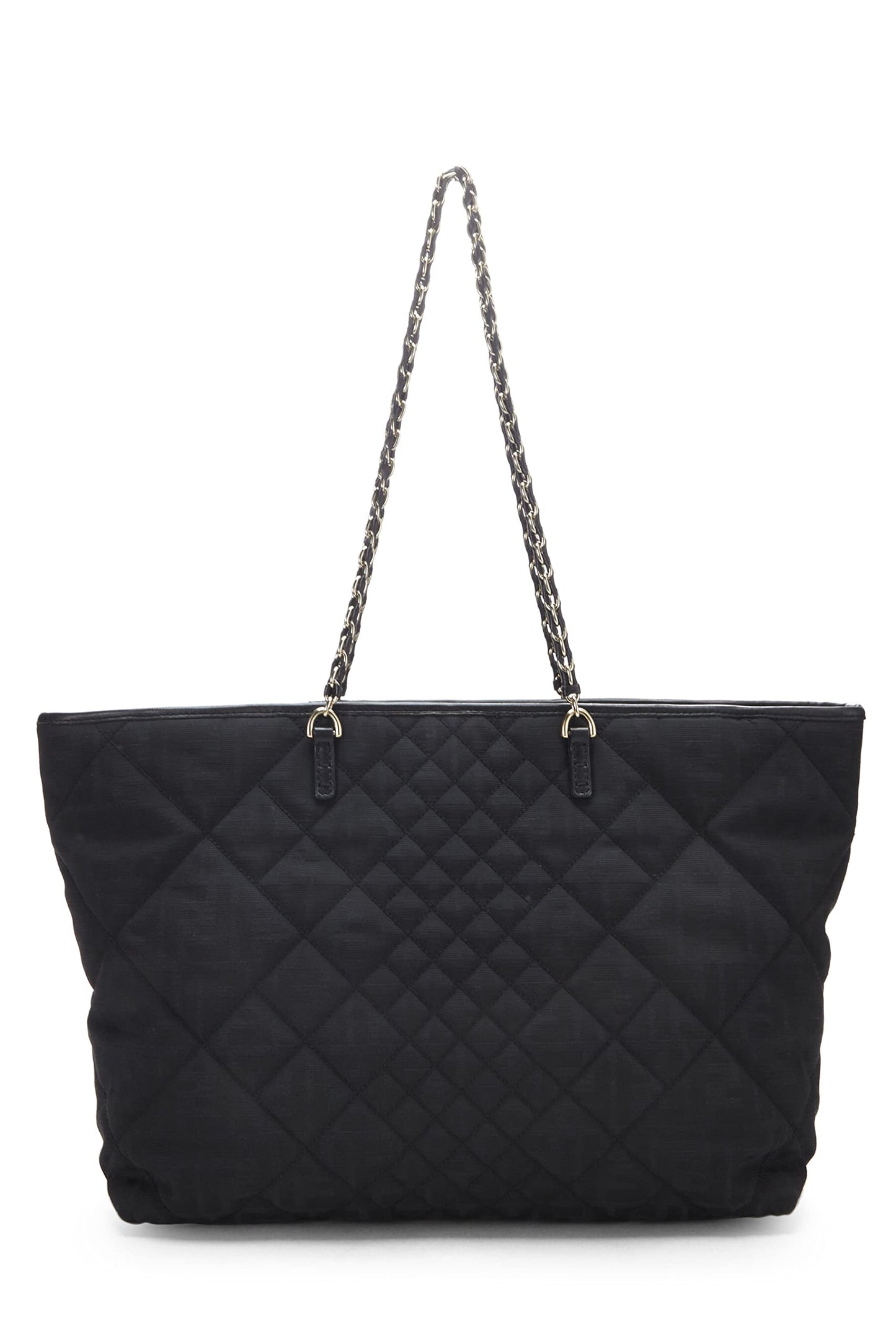 Fendi, Pre-Loved Black Quilted Canvas Chain Tote, Black