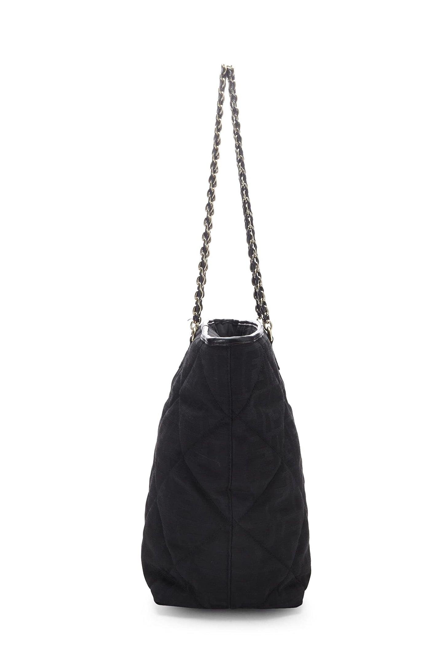 Fendi, Pre-Loved Black Quilted Canvas Chain Tote, Black