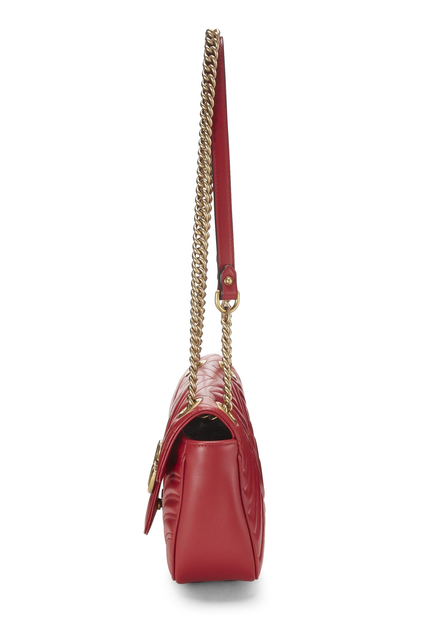 Gucci, sac à bandoulière GG Marmont Matelassé en cuir rouge d'occasion, petit modèle, rouge