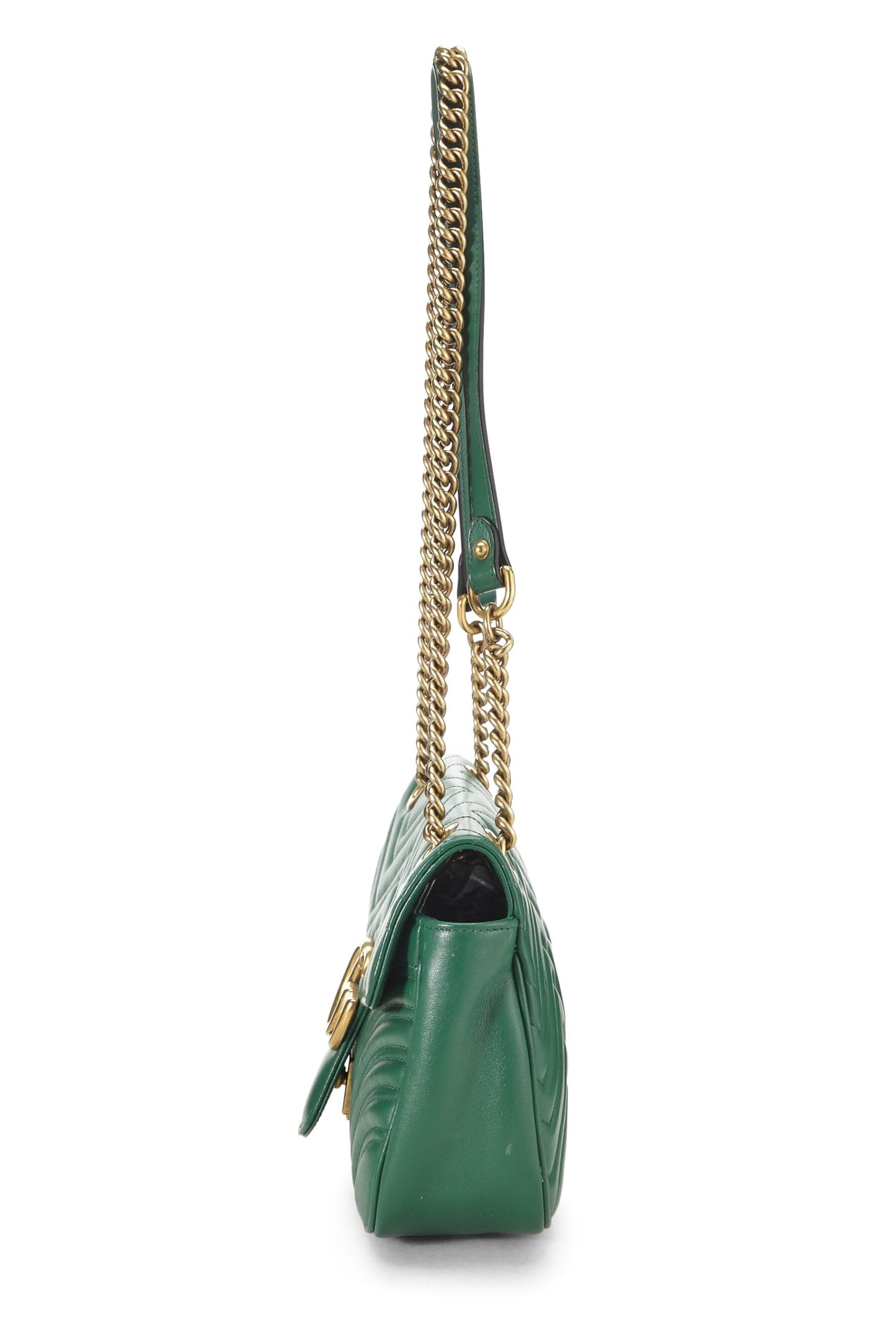 Gucci, Pre-Loved Green Leather Matelassé Marmont Shoulder Bag Small, Green