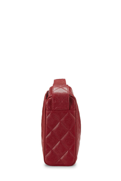 Chanel, sac pour appareil photo « CC » matelassé rouge Caviar Diamond, grand modèle, rouge