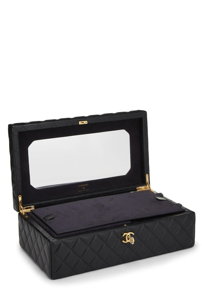 Chanel, Coffret à bijoux en cuir d'agneau noir d'occasion, grand modèle, noir