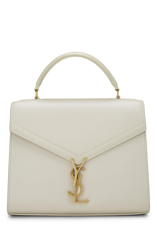 Yves Saint Laurent, sac à main Cassandra Medium en cuir de veau blanc d'occasion, blanc