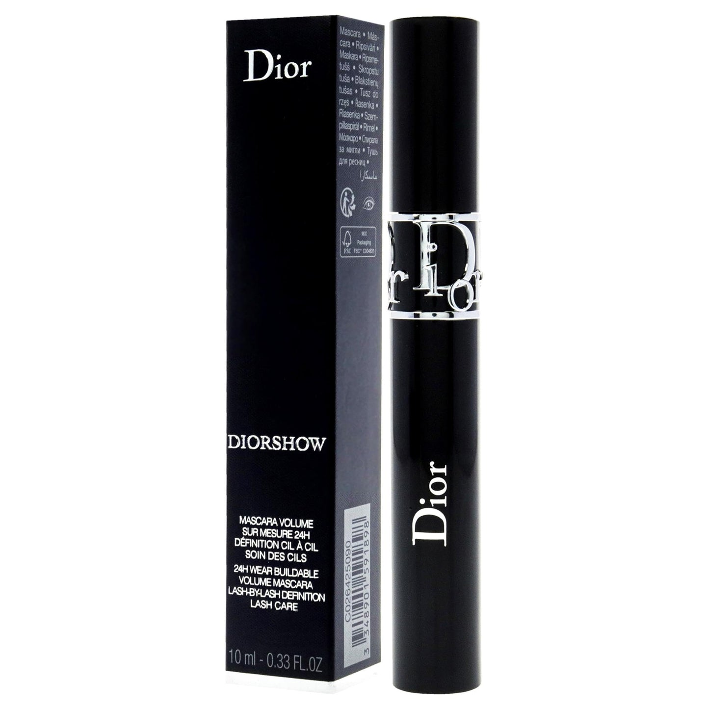 Máscara de pestañas Diorshow de Christian Dior, negra (n.° 090), 0,38 onzas líquidas (11,5 ml), pincel