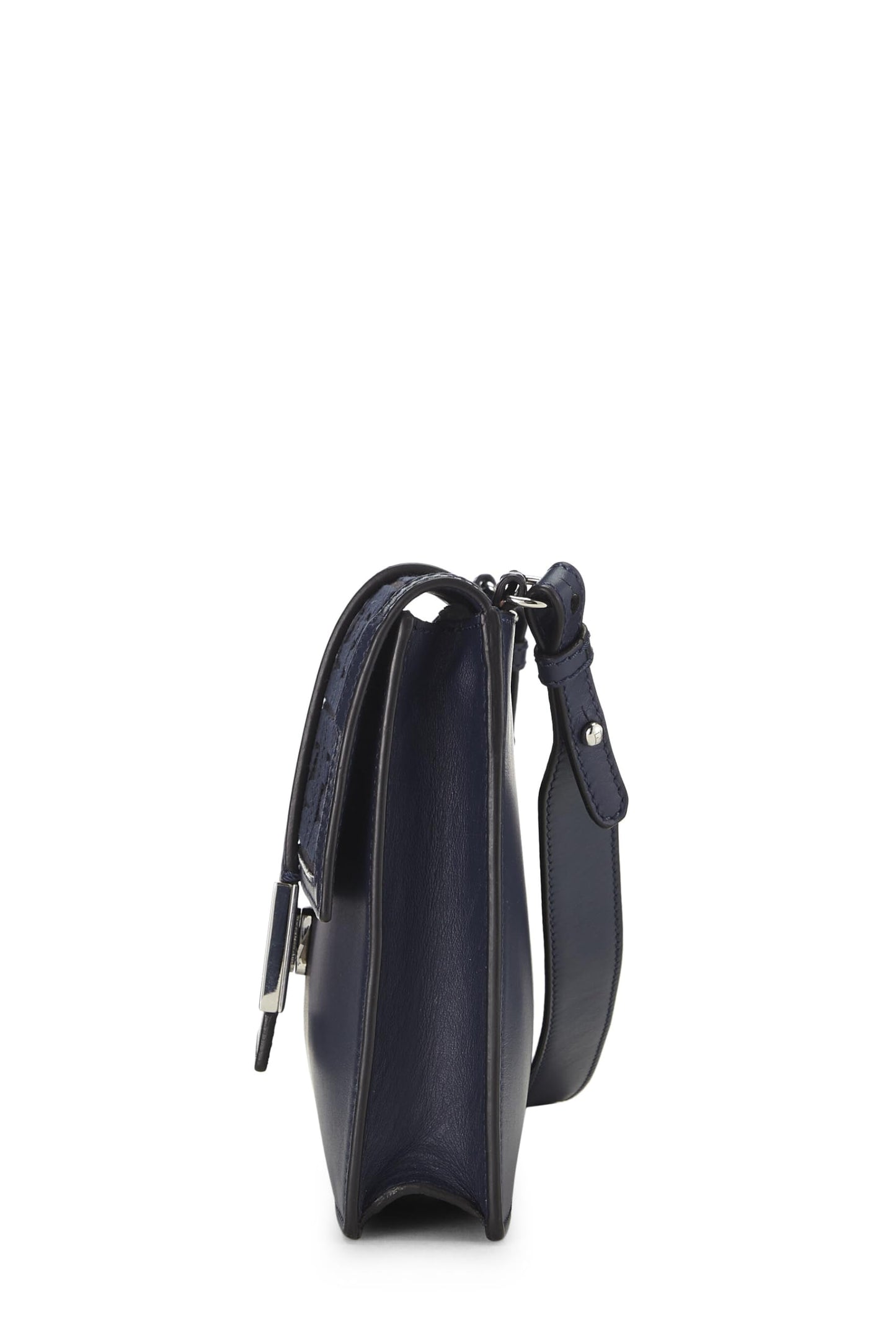 Fendi, sac baguette plat en cuir bleu marine d'occasion, taille moyenne, bleu marine