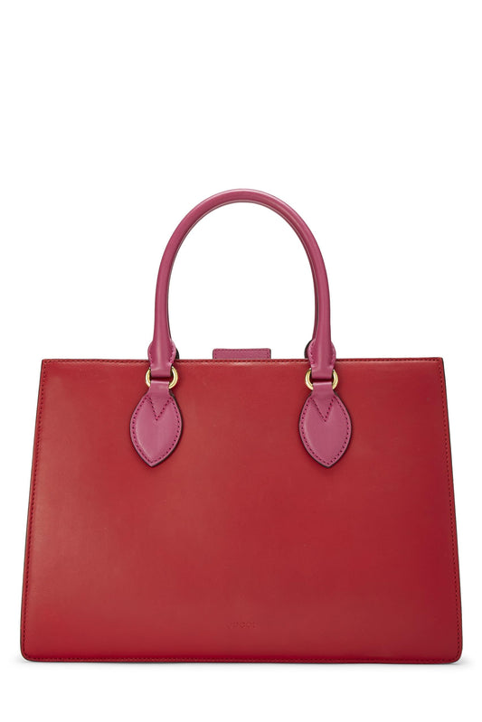 Gucci, sac fourre-tout à poignée supérieure en cuir rose et rouge d'occasion, multicolore