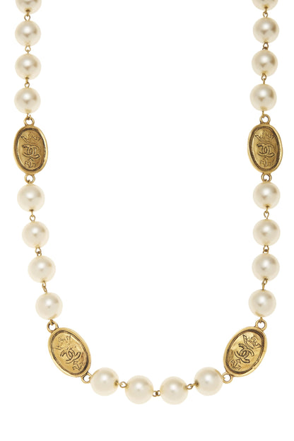 Chanel, Pre-Loved Gold & Faux Pearl Necklace, Gold