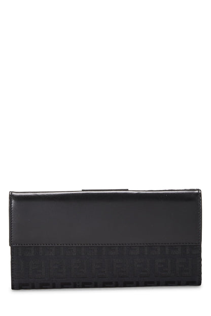 Fendi, Pre-Loved Black Zucchino Canvas Long Wallet, Black