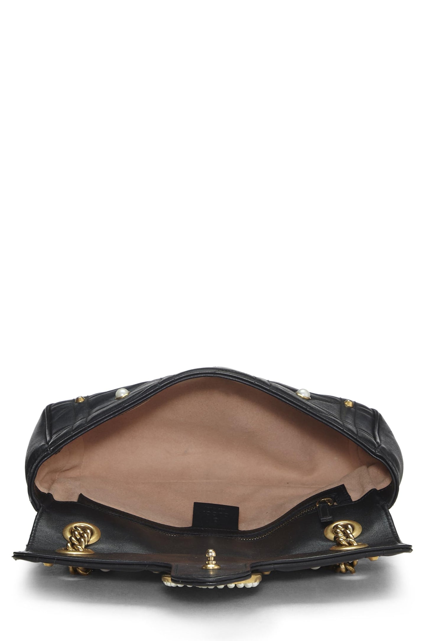 Gucci, sac à bandoulière GG Marmont en cuir noir et fausses perles, petit modèle, noir