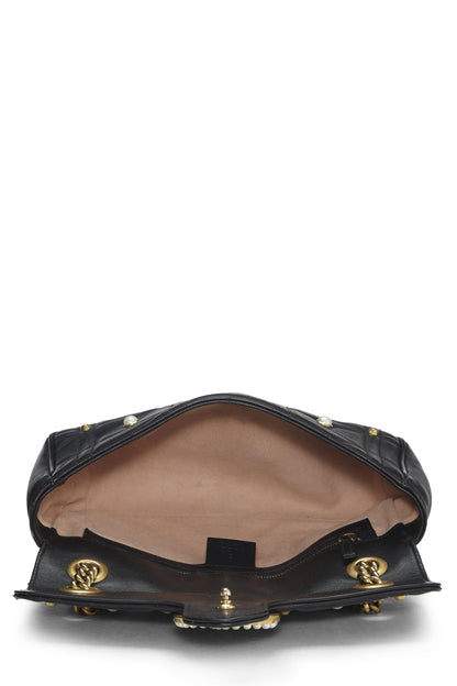 Gucci, sac à bandoulière GG Marmont en cuir noir et fausses perles, petit modèle, noir