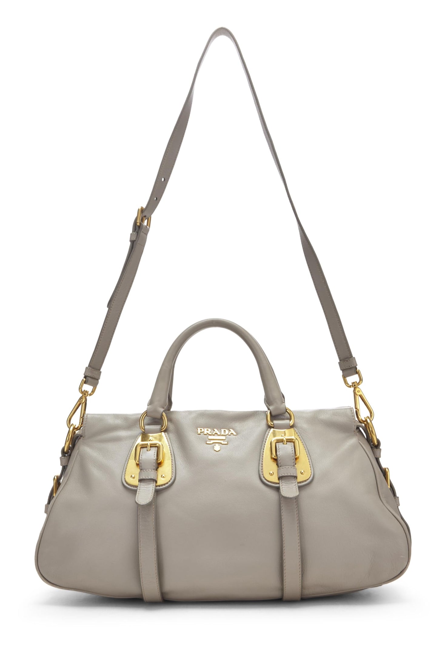 Prada, Pre-Loved Grey Calfskin Convertible Buckle Handbag, Grey