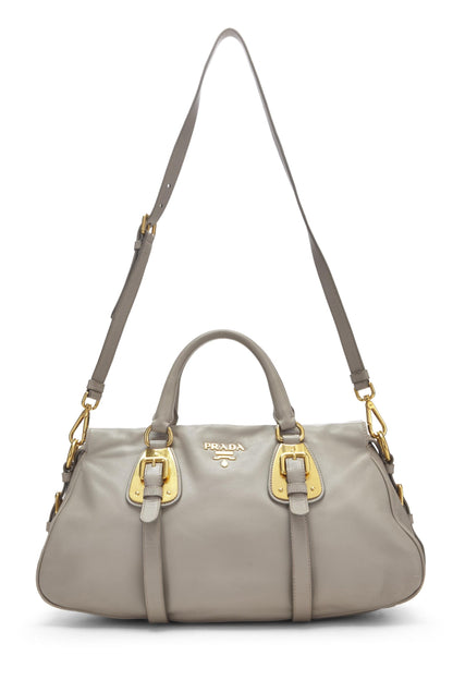 Prada, Bolso de mano convertible con hebilla en piel de becerro gris Pre-Loved, Gris