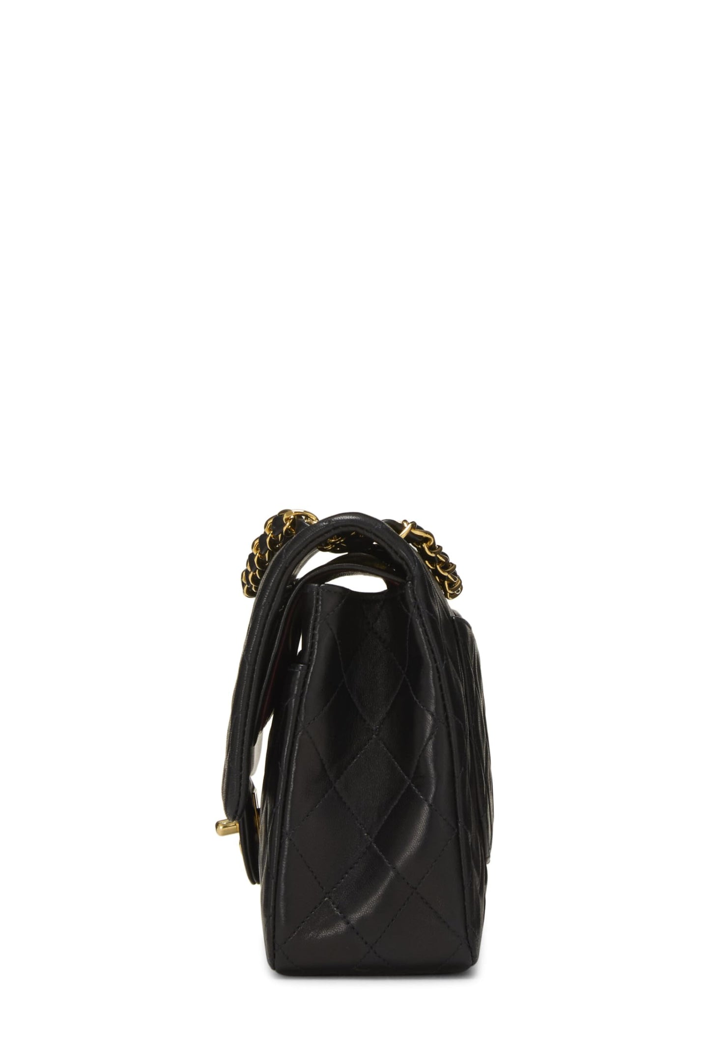 Chanel, sac à main classique à double rabat en cuir d'agneau matelassé noir de taille moyenne, noir