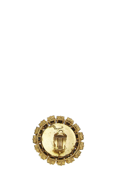 Chanel, Boucles d'oreilles en fausses perles « CC » en or et cristal, d'occasion, or