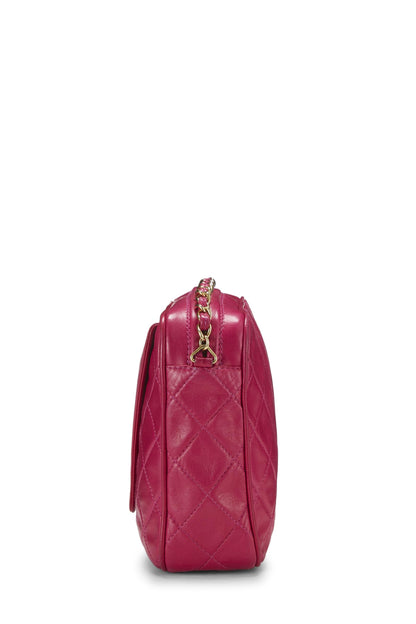 Chanel, Pre-Loved Pink Lambskin Diagonal Camera Bag Small, Pink