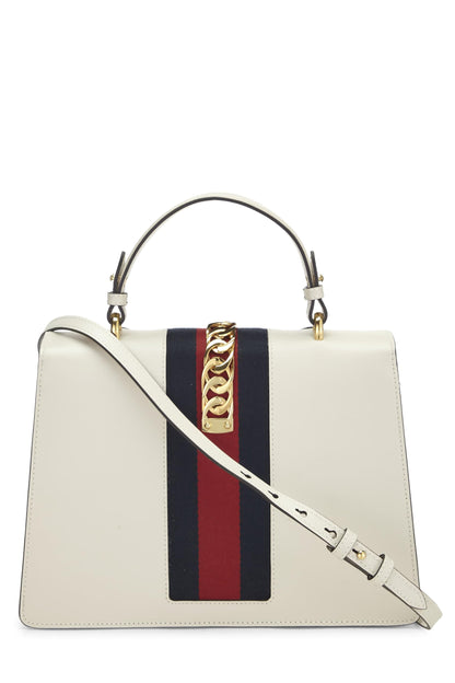 Gucci, Sylvie Medium en cuir blanc brodé de fleurs d'occasion, blanc