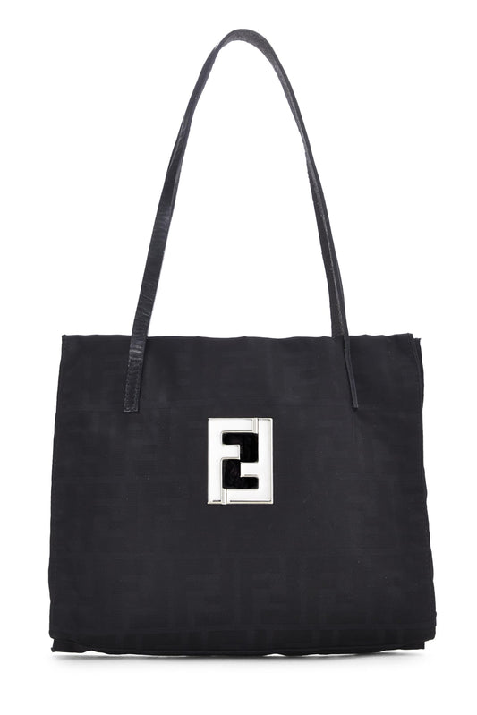 Fendi, sac fourre-tout en nylon noir Zucca, petit modèle, d'occasion, noir