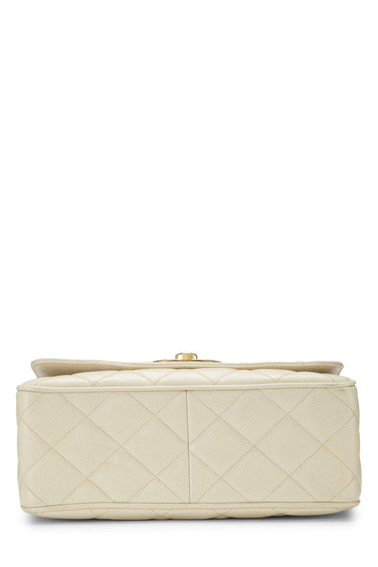 Chanel, Pre-Loved White Quilted Caviar Big 'CC' Square Flap, White