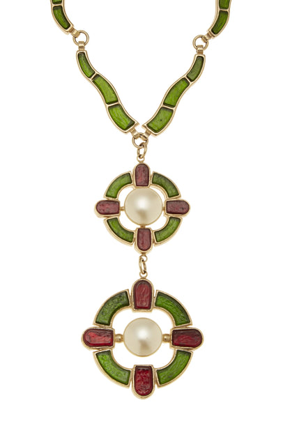 Chanel, Pre-Loved Multicolor Faux Pearl Gripoix Pendant Necklace, Multi