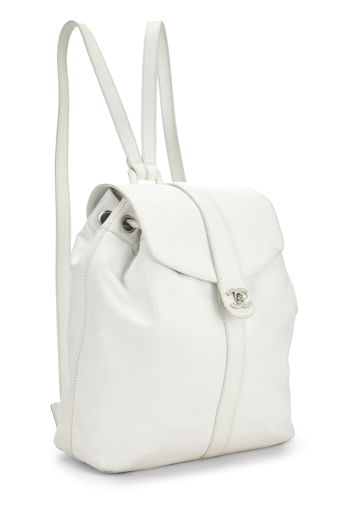 Chanel, Mochila grande de caviar blanco Pre-Loved, Blanco