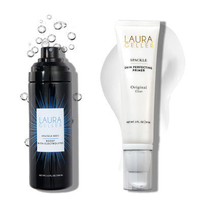 LAURA GELLER NEW YORK Spackle Super-Size Makeup Primer con ácido hialurónico, Original + Spackle Mist Boost Makeup Setting Spray con protección contra la luz azul