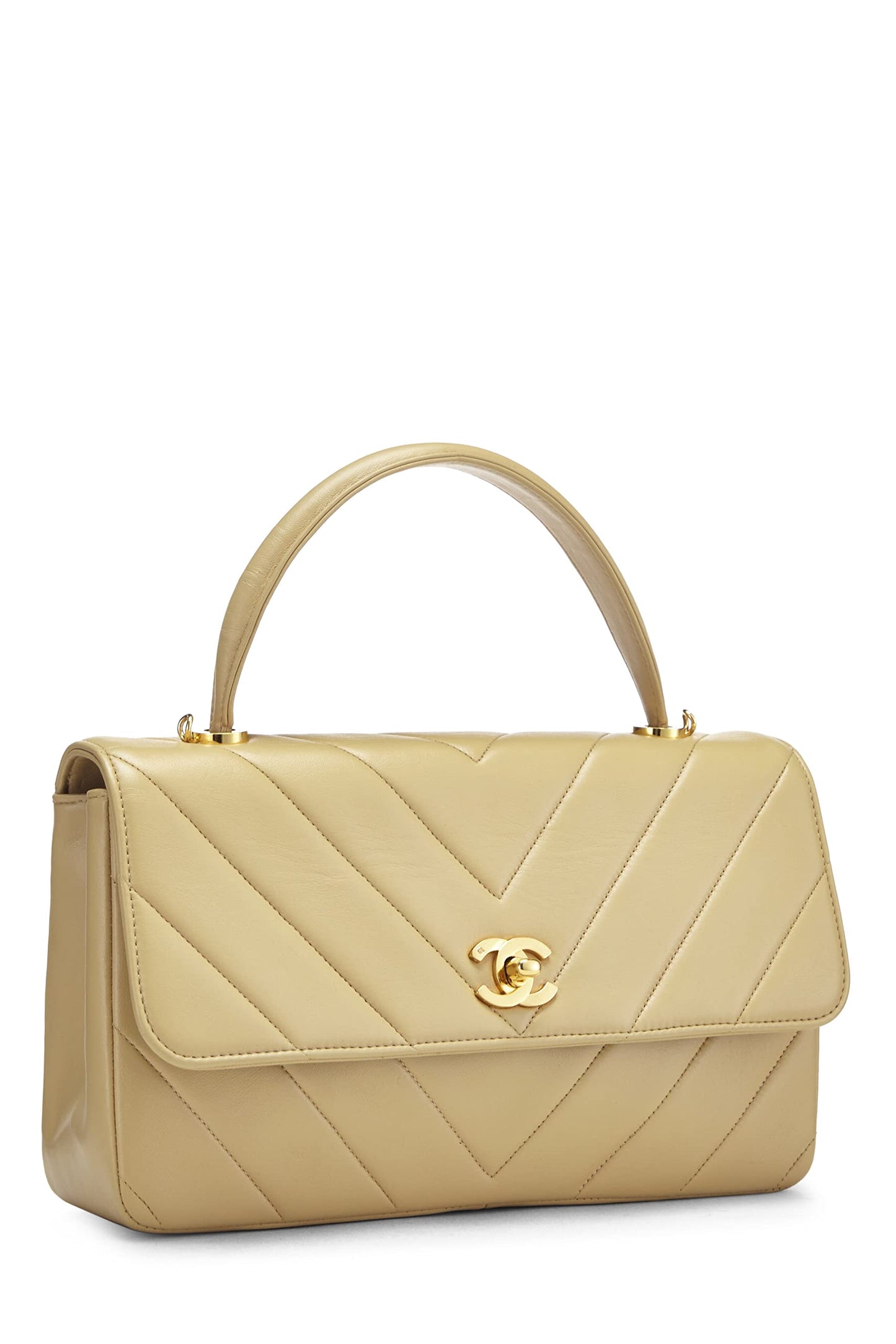 Chanel, Pre-Loved Beige Chevron Lambskin Top Handle Bag, Beige